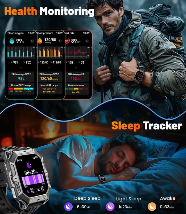 Thumbnail 5 de FEELNEVER Large Military Smart Watch 1000mAh