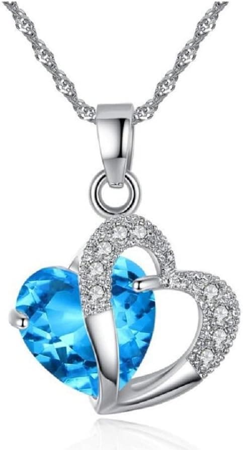 Detalle de Uloveido Halskette mit Doppelherz-Anhänger und Kristall (blau/rosa)