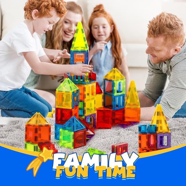 Detalle 2 de W Wise Block Magnetische Bauklötze – 131 Teile mit 2 Autos für Kinder ab 3 Jahren