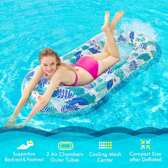 Detalle de Stonful Pool Floats Lounger, 2-Pack Inflatable Pool Floats for Adults with Headrest & Footrest (Multicolor)