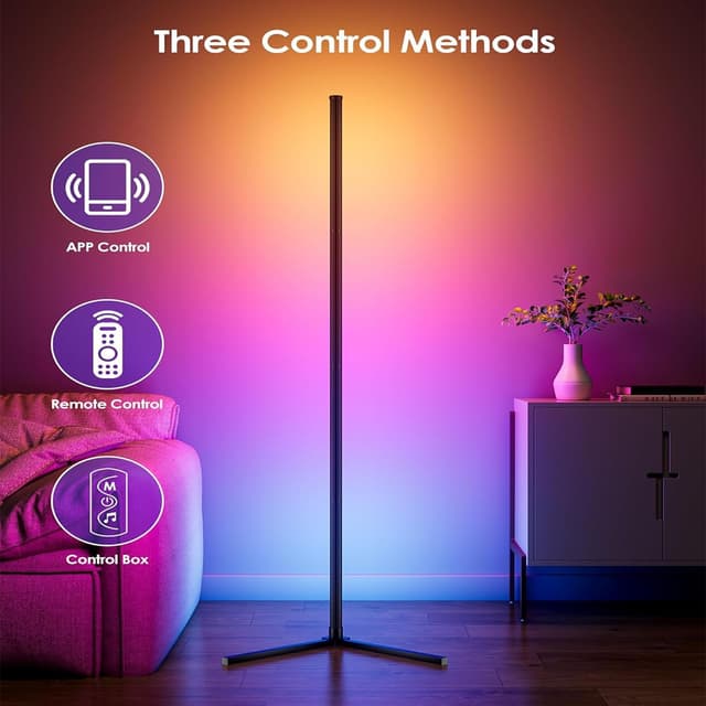 Detalle de Uocub LED Corner Floor Lamp (2 Packs) with RGB, App & Remote, Music Sync