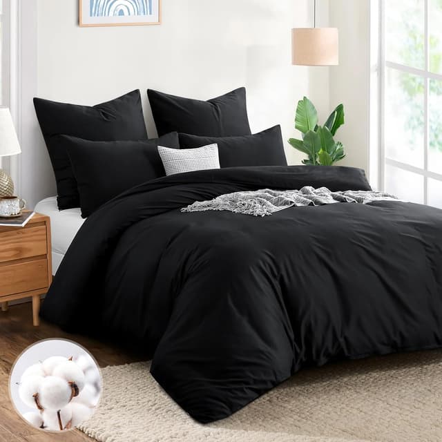 Detalle de Aisbo Bettwäsche 220x240 cm aus Baumwolle in Schwarz (3-teilig) mit Reißverschluss