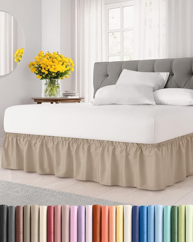 Detalle de Wrap Around Dust Ruffle Bed Skirt for King Beds, 15" 📐