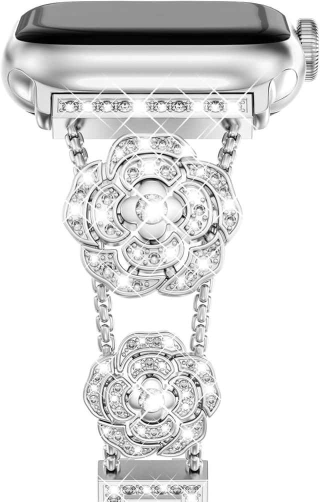 Detalle 2 de Fullife bling metal strap for Apple Watch (38–46mm) – 316L stainless steel camellia design