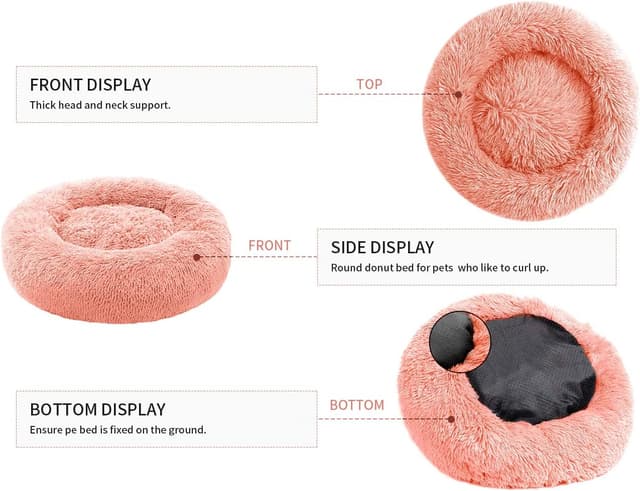 Detalle de YOJOGEE Calming Donut Dog Bed (Large/Medium Dogs) – Fluffy Anti-Anxiety Faux Fur, Non-Slip & Washable