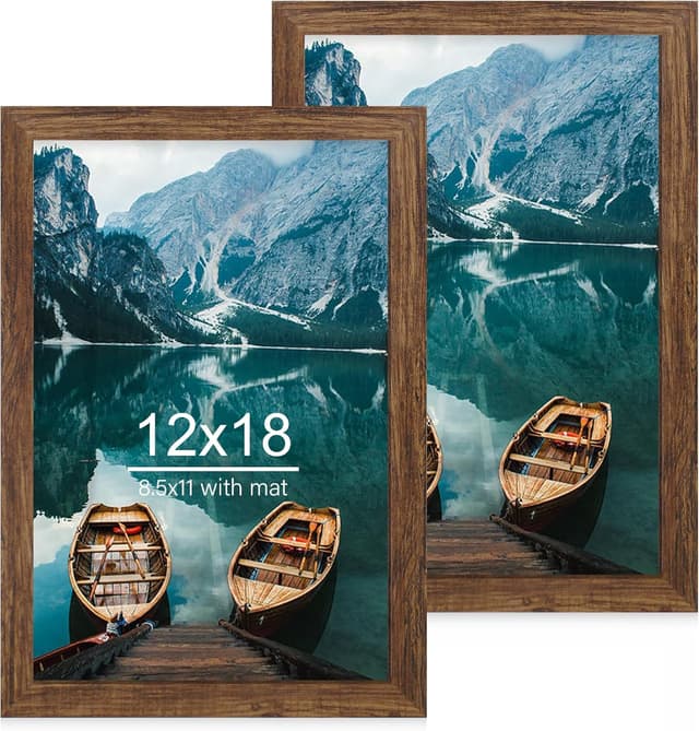 Detalle de Hongkee 12x18 Frame Set of 2 (Rustic Brown Wood Style) for 12x18 Posters or 8.5x11 Photos with Mat