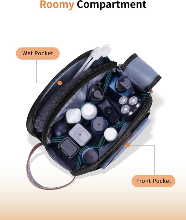 Detalle de ECOHUB Wash Bag for Men – Water-Resistant Travel Toiletry Bag with Wet Pocket (Black)