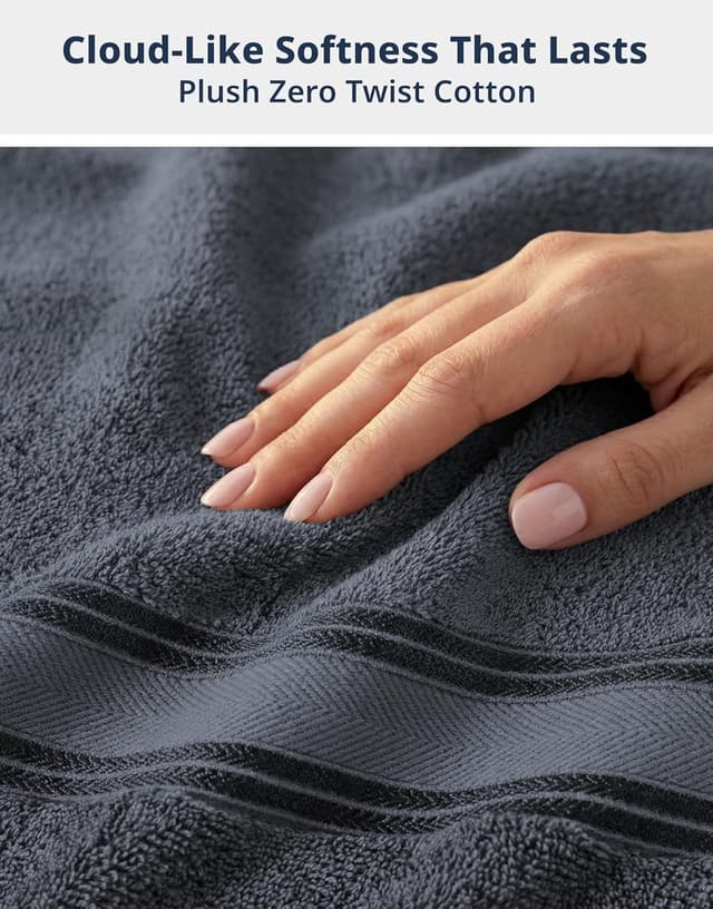 Detalle de LANE LINEN Luxury Bath Towels Set (6-Piece) in Cool Grey, 100% Cotton Zero-Twist