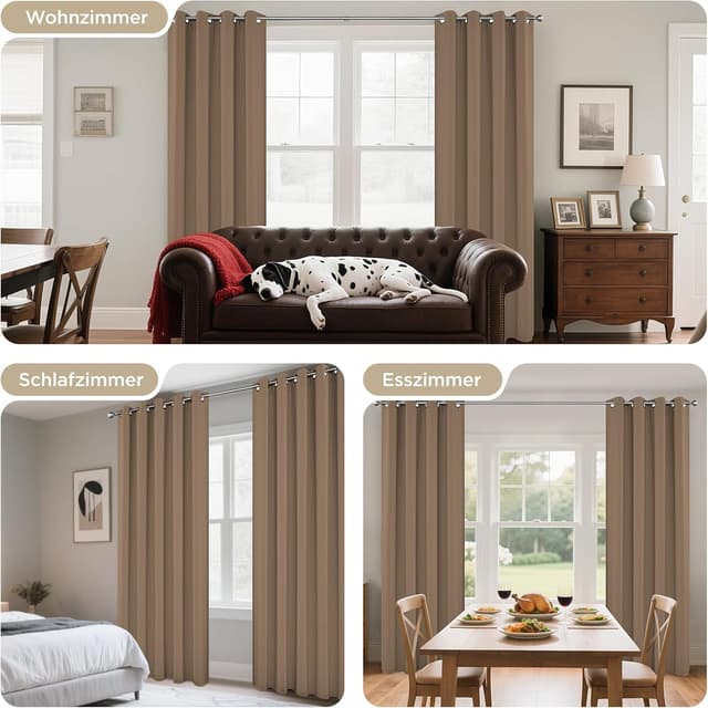 Detalle 2 de Joydeco Blickdichte Vorhänge 2er Set Cappuccino