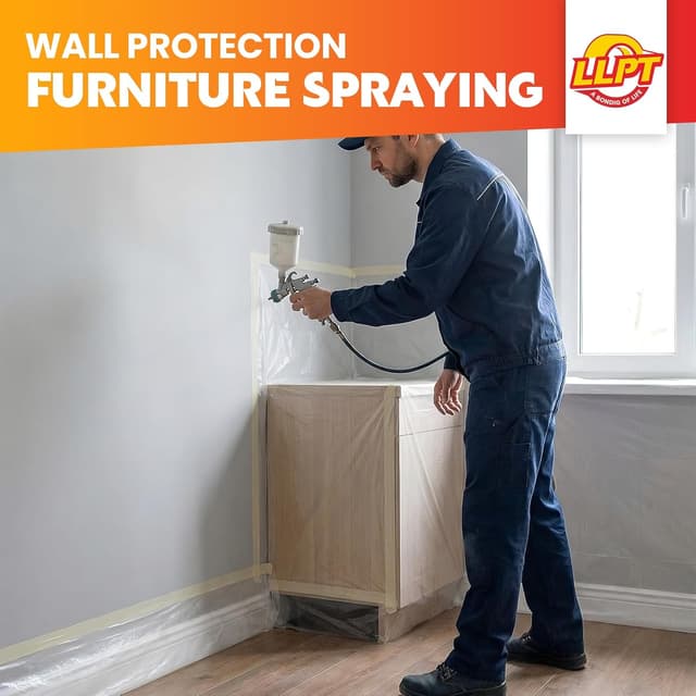 Thumbnail 6 de LLPT Abdeckfolie Klebeband mit Folie (2 Rollen, transparent, selbstklebend) für Auto, Wände & Spritzschutz