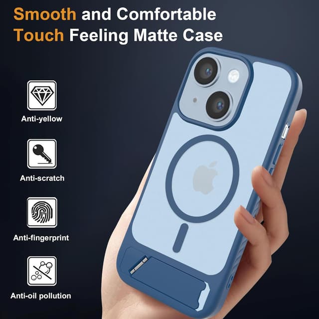 Detalle de Coque magnétique jrester pour iPhone 13 avec support et protections (TPU/PC) – Bleu