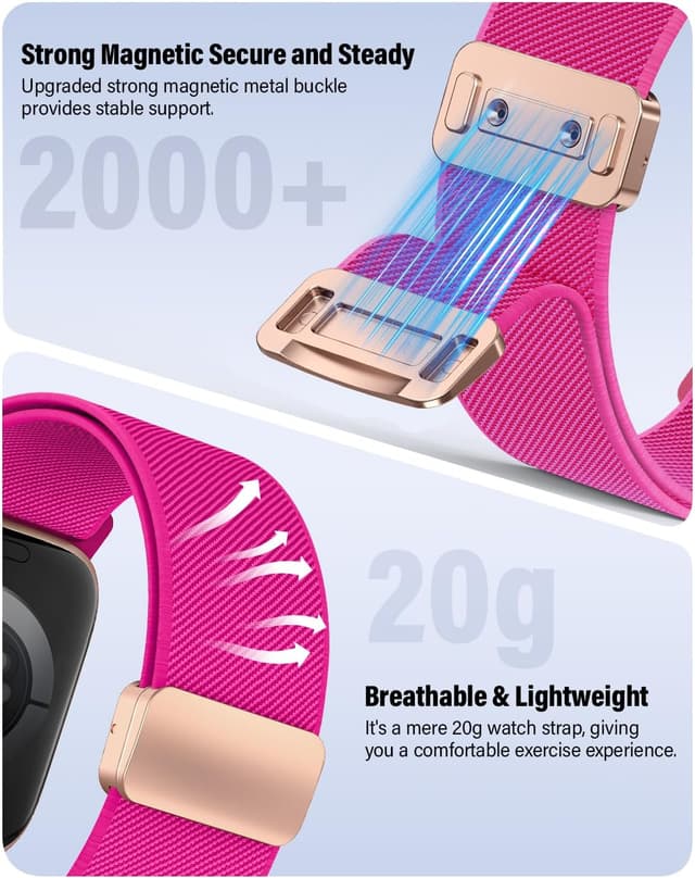 Detalle de Magnetic Elastic Nylon Apple Watch Sport Strap (38/40/41/42/44/45/46/49mm) – Stretchy, breathable & adjustable