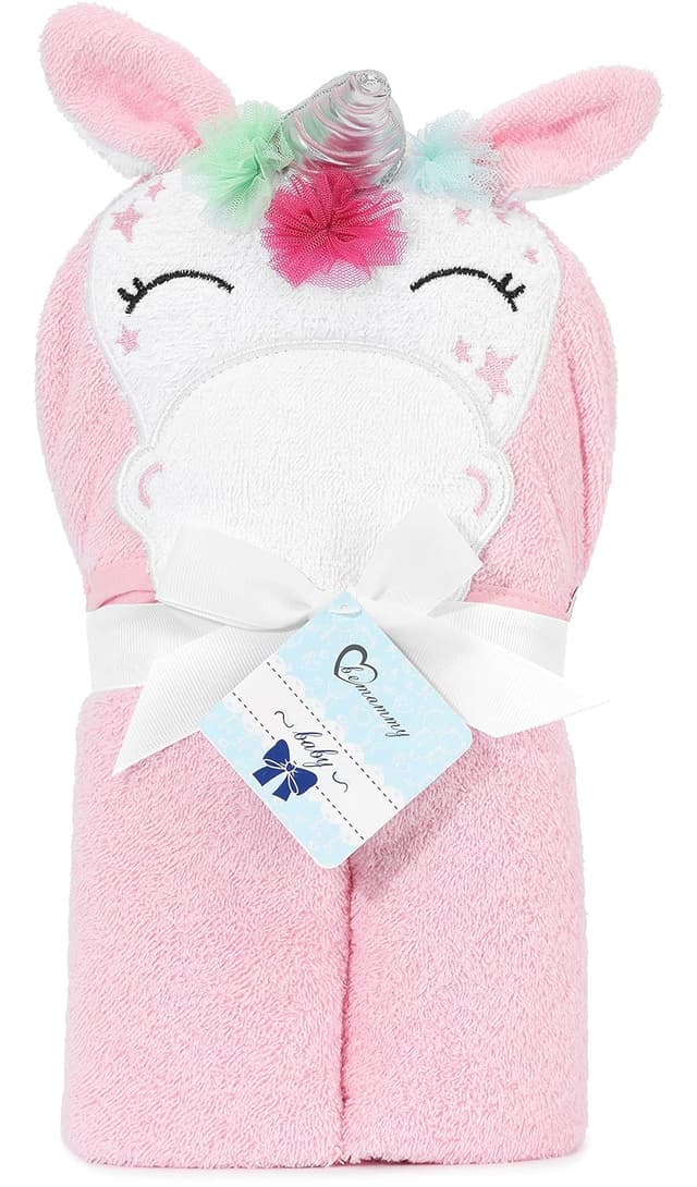 Detalle de Be Mammy Kapuzenhandtuch für Babys (95 x 95 cm) aus Baumwolle – Rosa mit Einhorn