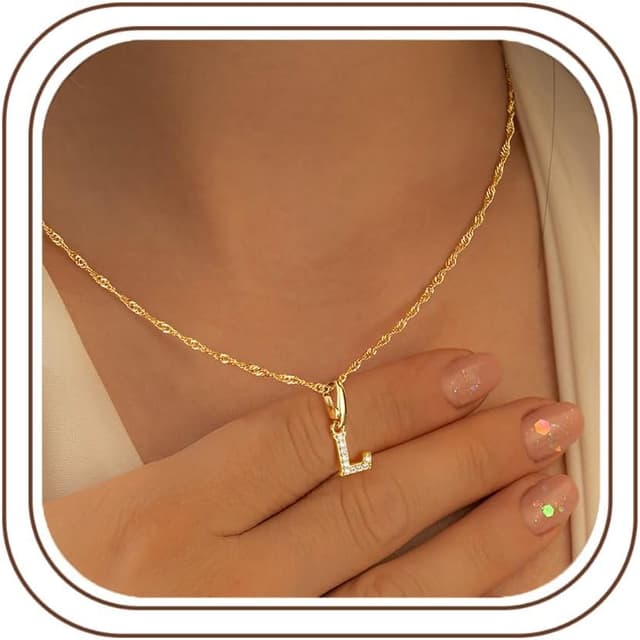 Detalle de TINGN Chaîne en or 14 carats avec lettres (de A à Z) – collier nominatif gourmette torsadée