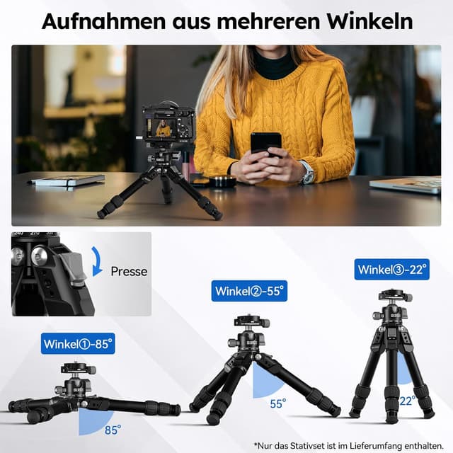 Detalle 2 de SIRUI AM-203S Mini-Stativ aus Aluminium – Tischstativ mit flacher Kugelkalotte, 15 kg Traglast