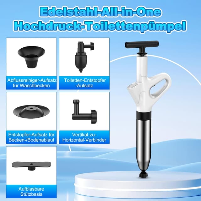 Detalle 2 de Turstand Druckluft-Abflussreiniger mit Pumpe, integriertem Druckanzeiger und 4 Saugnäpfen (dunkelgrün)