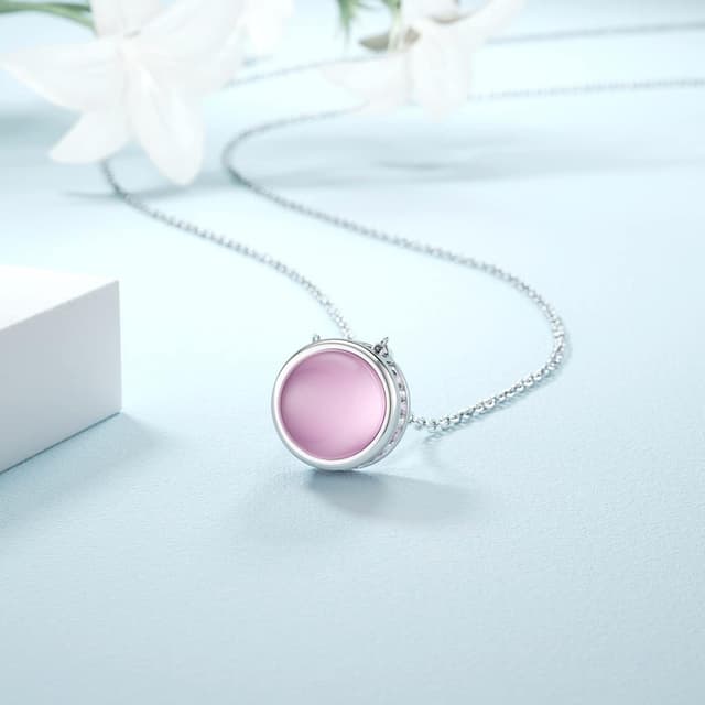 Detalle de LANBEIDE October Birthstone Necklace in 925 Sterling Silver with Round Cabochon Pendant