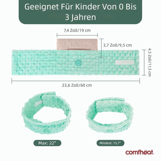 Detalle de comfheat Koliken- & Gas-Relief Bauchwickel mit Leinsamen – beheizbares Tummy Wrap für Neugeborene & Kleinkinder (0–3 Jahre, Grün)