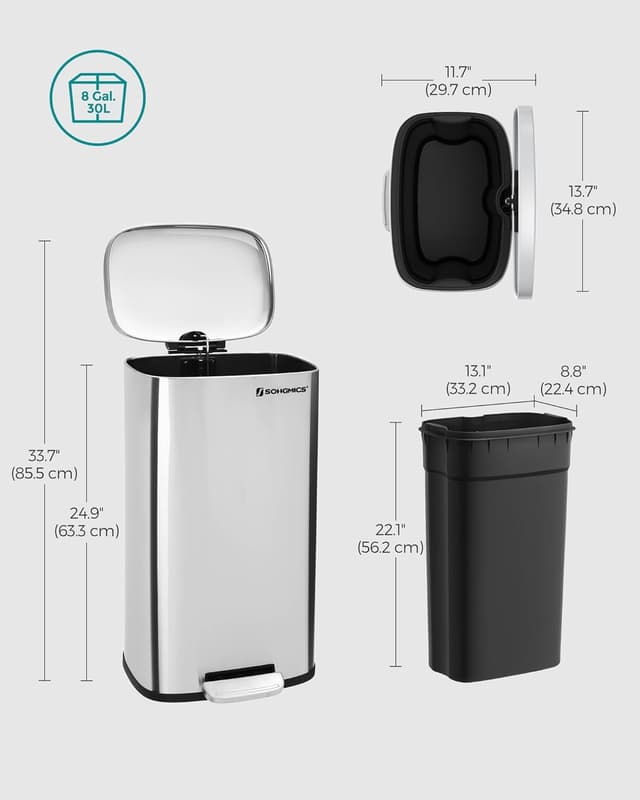 Detalle de SONGMICS 30L kitchen pedal bin LTB03NL