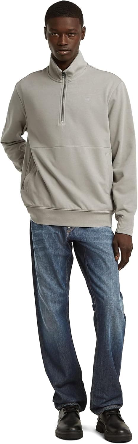 Detalle de G-STAR Herren Nifous Half Zip Sweater – Halbreißverschluss mit gerippten Abschlüssen
