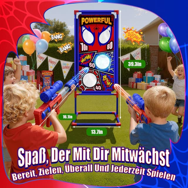 Thumbnail 6 de Spielzeug-Schießspiel für Jungen (ab 3–12 Jahre) mit 2 Air Pistolen, Visier, 4 Punktzonen und 24 Schaumbällen
