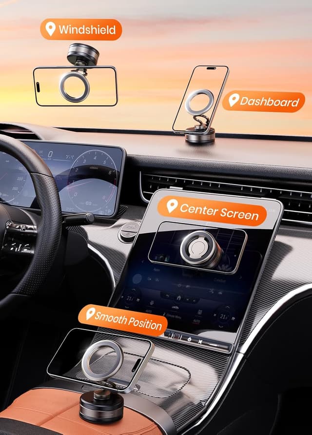 Detalle de PKBD Vakuum magnetische Handyhalterung fürs Auto mit 360° Drehung und 2500 gf Magnetkraft (Magsafe) – schwarz