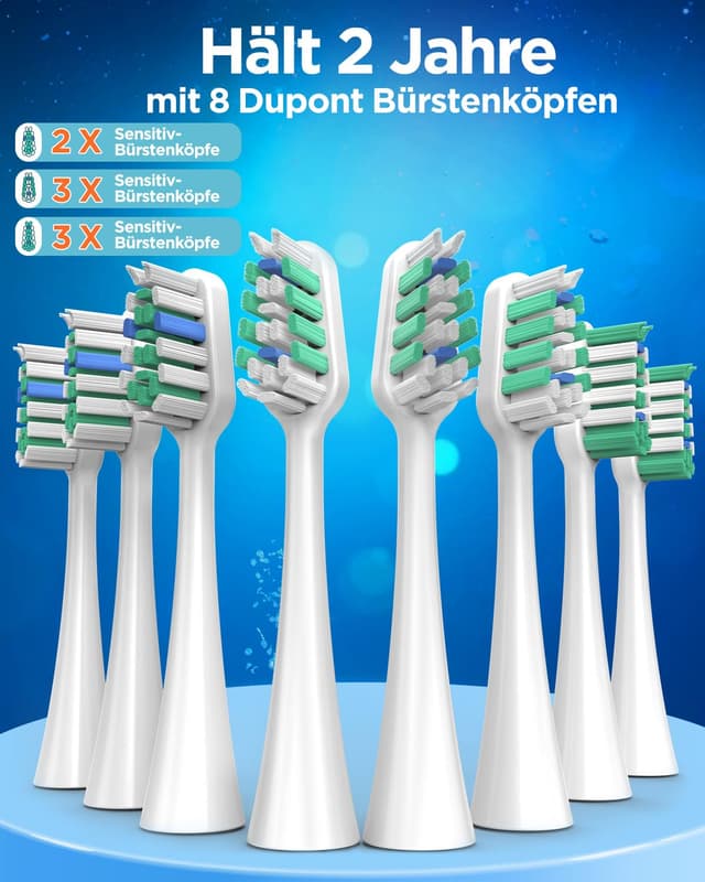 Detalle de Elektrische Schallzahnbürste für Erwachsene & Kinder mit 8 Bürstenköpfen, Timer und 5 Putzmodi