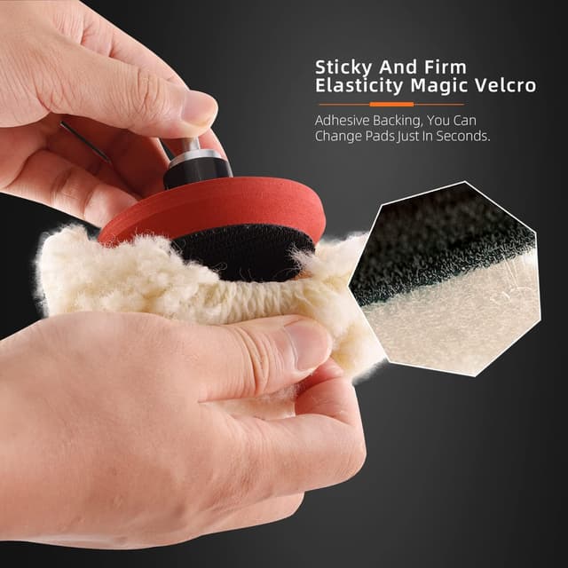 Detalle de SPTA 5-Pack 3" (75mm) Natural Wool Polishing Pads with Drill Backing Plate