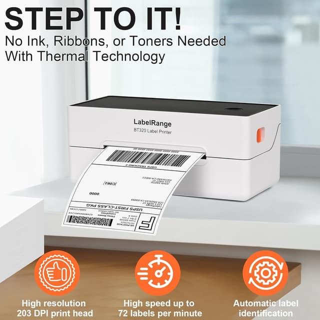 Detalle 2 de LabelRange 4x6 Thermal Shipping Label Printer (BT320) with Bluetooth and USB for Amazon, eBay, USPS, Pirate Ship