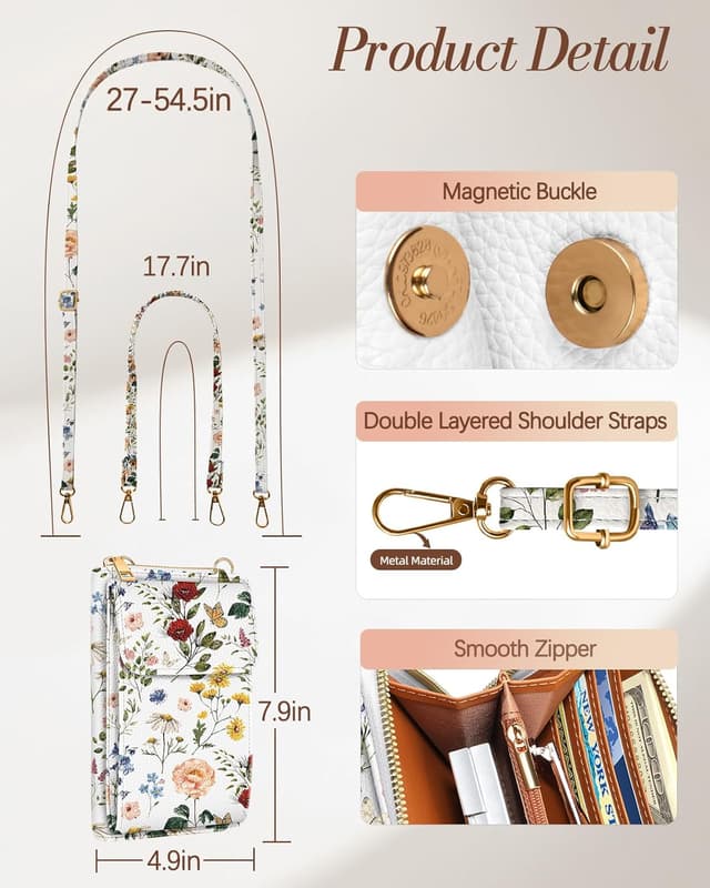 Detalle de Miss Adola cute crossbody phone purse with adjustable strap and vintage flower design