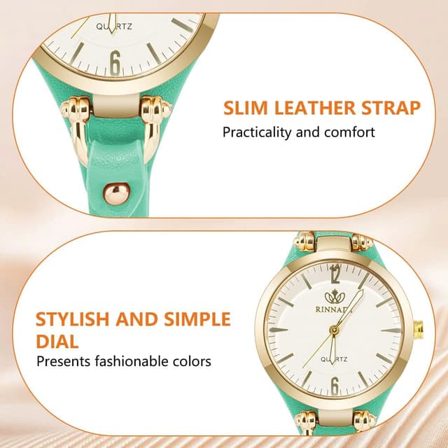 Detalle de OFFCUP Orologio da donna analogico al quarzo con cinturino in pelle e movimento a tre lancette