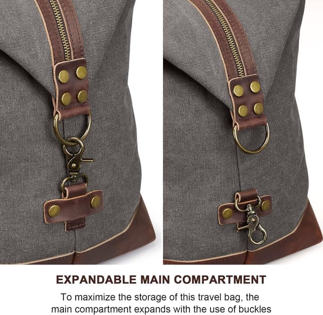 Detalle 2 de S-Zone Sac de voyage 52–55 l Vintage Canvas Crazy Horse cuir trim unisexe (54 x 23 x 42 cm env.)