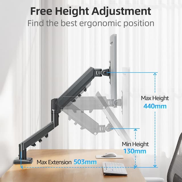 Detalle de MOUNTUP EU8015B Monitor-Halterung Gasdruckfeder für 13–32 Zoll (2–9 kg), VESA 75/100