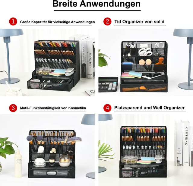 Detalle de Marbrasse Mesh Desk Organiser with Drawer (9 Compartments) for Pens, Stationery & Small Supplies