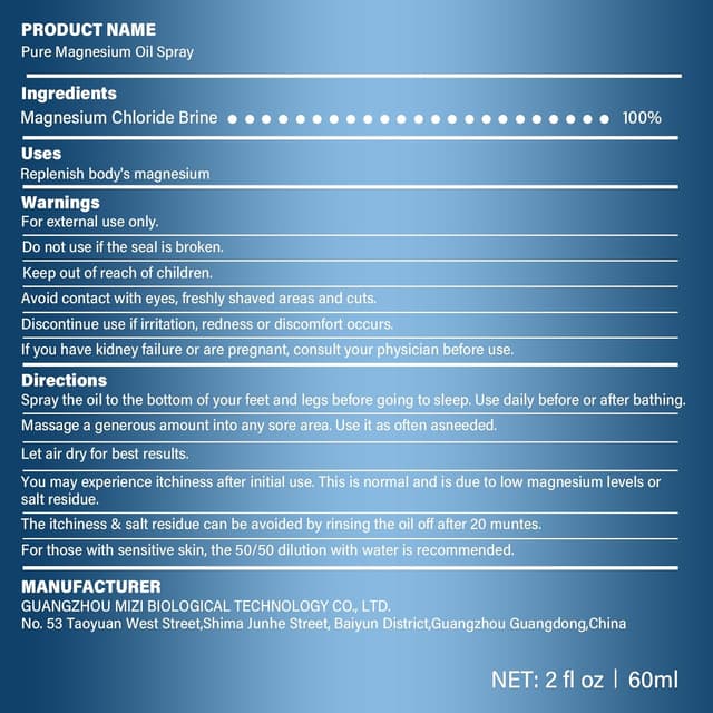 Detalle 2 de Pure Magnesium Oil Spray 60ml Glass Bottle