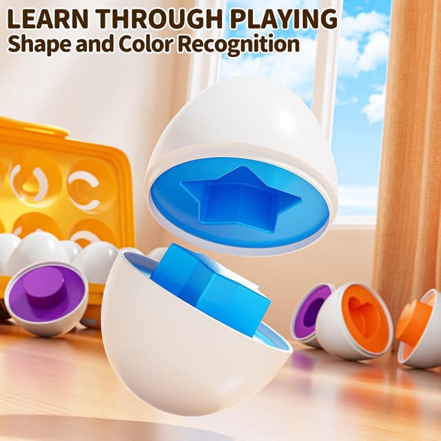 Detalle de JUKUDAHU Matched Eggs Toddler Toys: Shape & Color Sorting Eggs for Ages 1–4