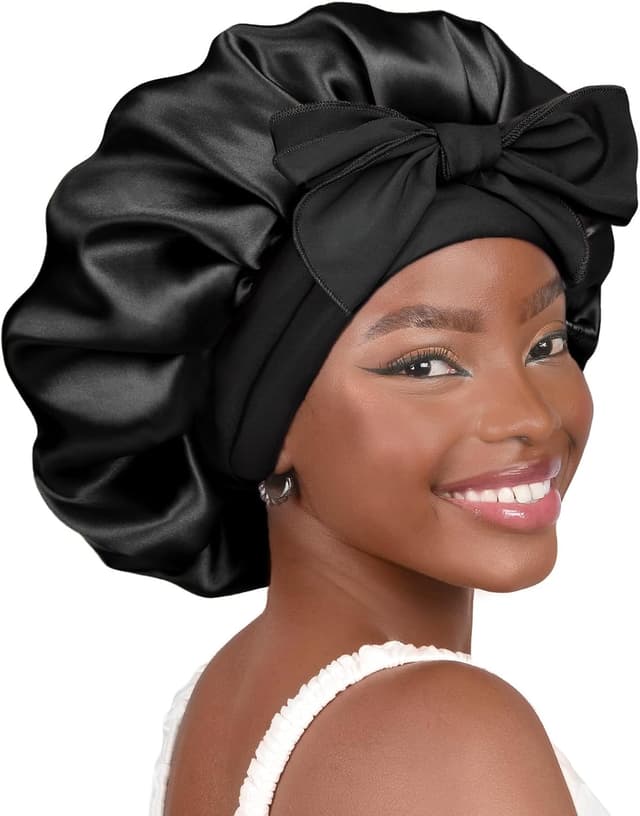 Detalle de YANIBEST Double Layer Silk Bonnet for Sleeping Women with Tie Band