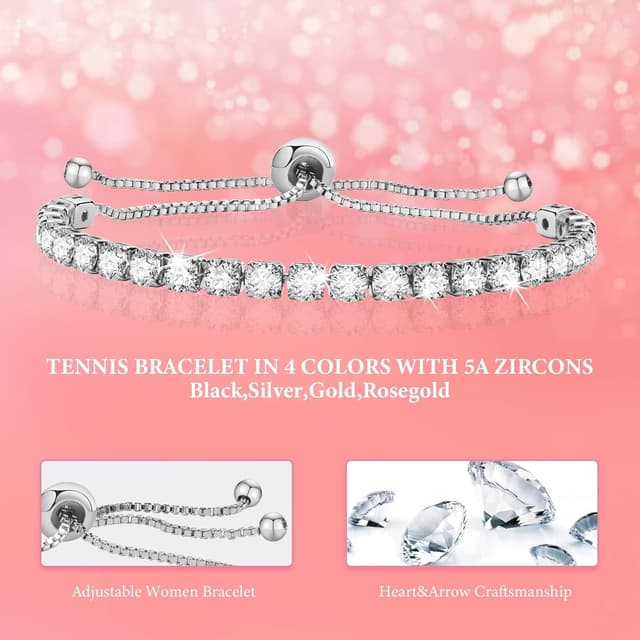 Detalle 2 de VNOX Zirconia Tennis Bracelet for Women – Adjustable Size Gold Coloured Stainless Steel with Gift Packaging