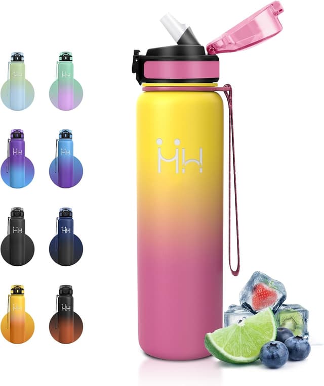 Detalle de JAPORIA Gourde Sport isotherme 1 L en acier inoxydable avec paille (sans BPA) – anti-fuite