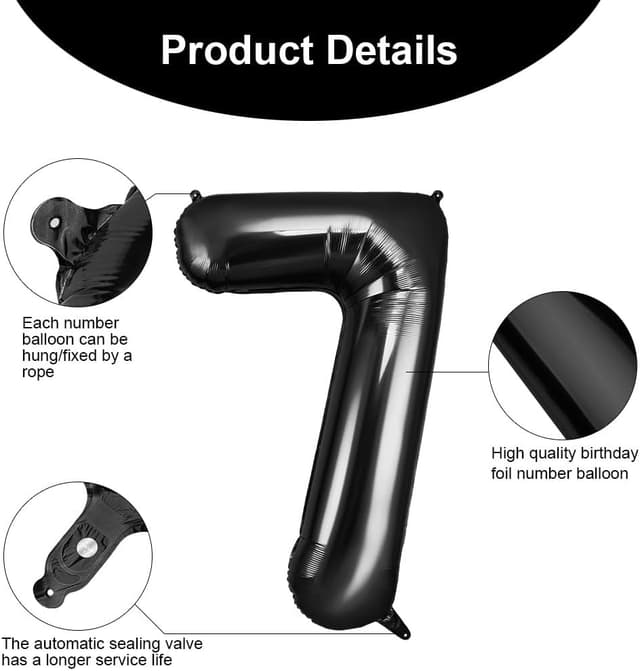 Thumbnail 3 de OFFCUP Globo Número 7 Negro 101 cm para fiestas