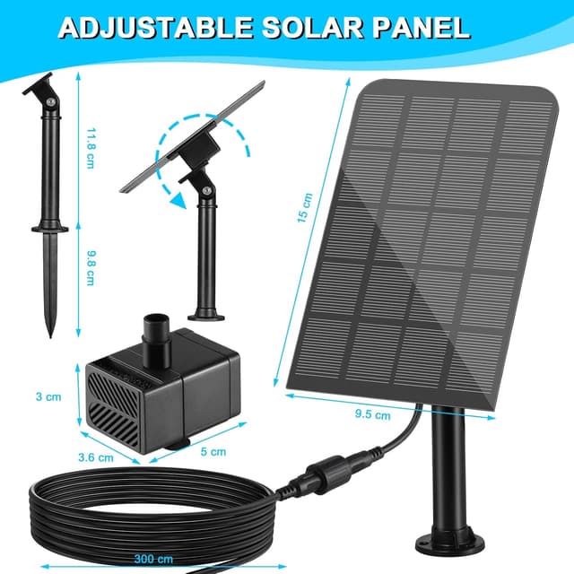 Detalle 2 de Solar Springbrunnen 2,5W Teichpumpe von Solar Springbrunnen – 3,25 m Kabel & 5 Düsen für Gartenteich, Vogelbad & mehr