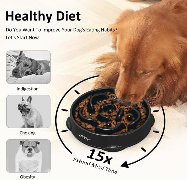 Detalle de YINEYA 4 Cups Slow Feeder Dog Bowls (Large Breed) – Anti-Choking Maze Puzzle Feeder, 2-Pack