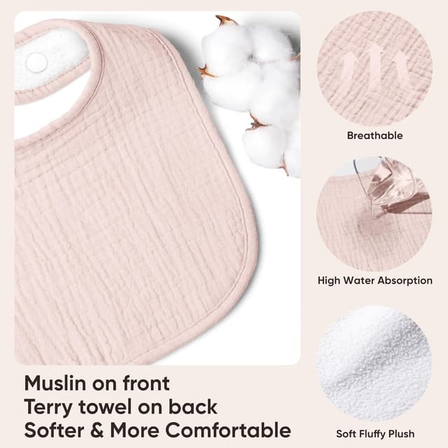 Thumbnail 6 de Bearmoss Muslin Baby Dribble Bibs (100% Cotton) – Pack of 8 Bandana-Style Dribble & Teething Bibs