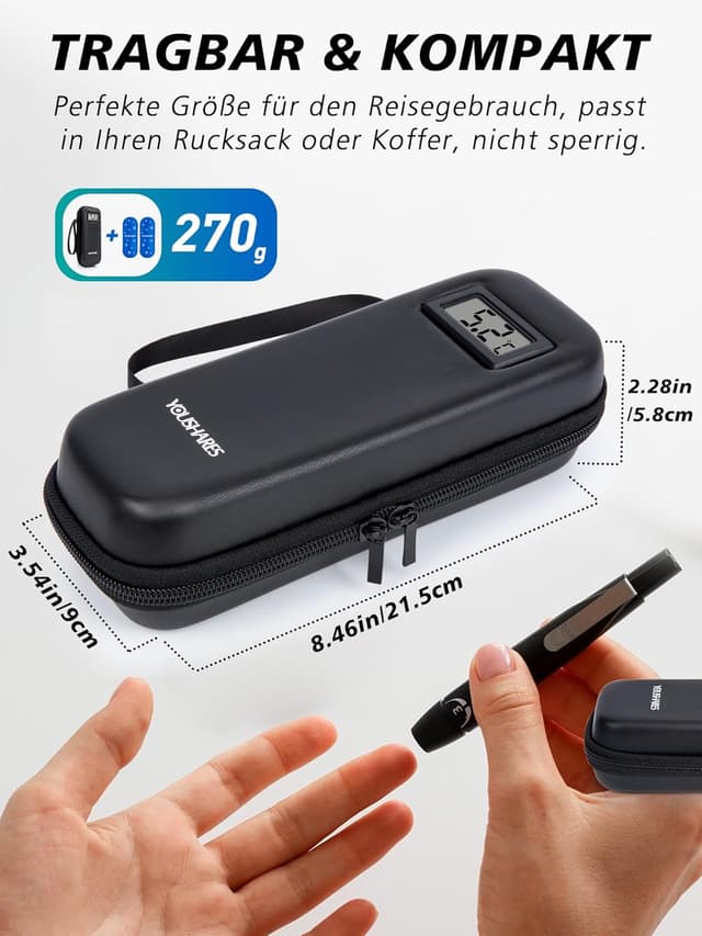 Detalle de YOUSHARES Insulin Pen Tasche mit 2 TSA-Kühlakkus (schwarz) – kleine Kühlbox für Spritzen & GLP-1-Zubehör