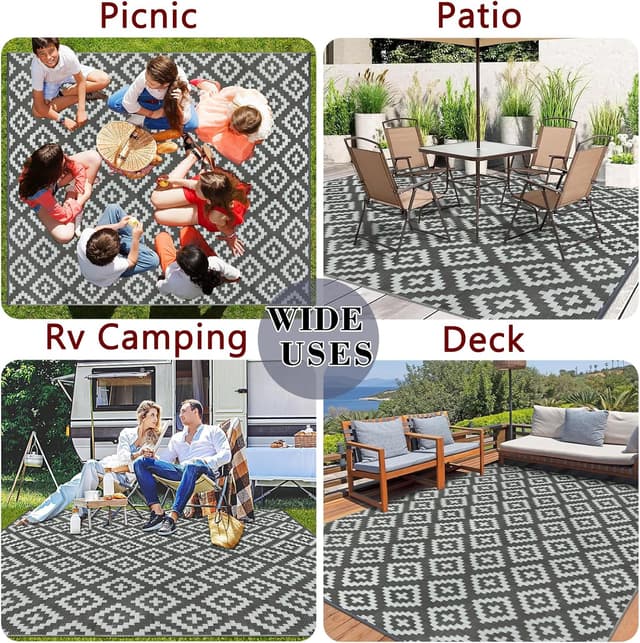 Detalle 2 de Homcomodar Outdoor Rug 180x270cm Grey – Waterproof, UV resistant reversible patio rug