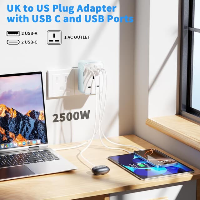 Detalle 1 de UK to US plug adaptor 5 in 1 with USB