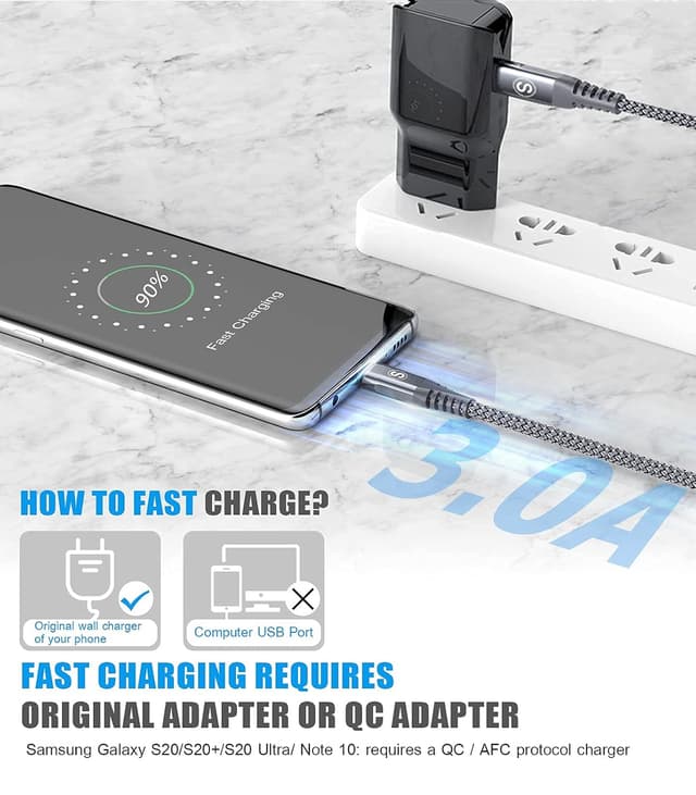Detalle de 2-Pack USB-C to USB-C 6m PD 60W Charger Cable (Fast Charge & Data) – 2x60W Charging Lead