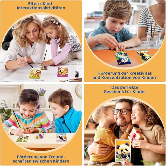 Detalle de Zimrobin 4er-Set „Malen nach Zahlen“ für Kinder (12 × 8 cm) mit Acrylfarben & 3 Pinseln – Motiv „Schöne Blumen“