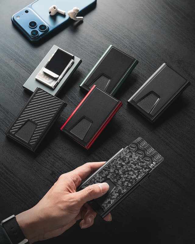 Detalle 2 de VULKIT Slim Card Wallet with Money Clip (Forged Carbon Black) RFID Blocking metal holder