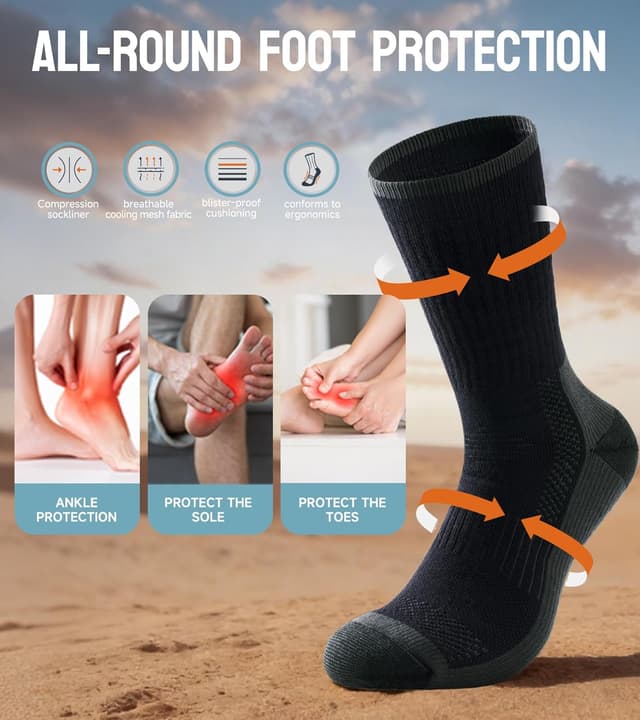 Detalle 2 de TANSTC Chaussettes de randonnée en laine mérinos (femme) – 3 paires, anti-ampoules, respirantes